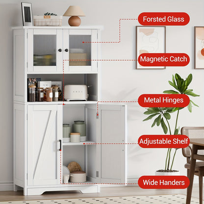 Badkamerkast – Opbergkast – Kolomkast – Wastafelonderkast – Spiegelkast – Hoog 69 cm – Verstelbare Planken – Glazen Deuren – Vrijstaand – Duurzaam Niet-Hout
