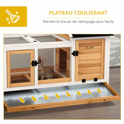 Konijnenren – Houten Ren – Konijnenkooi – Buitenren – Dierenhok – Geel – Met Wieltjes – Twee Afsluitbare Deuren – Uitneembare Zinklade – 108x58x73,5 cm