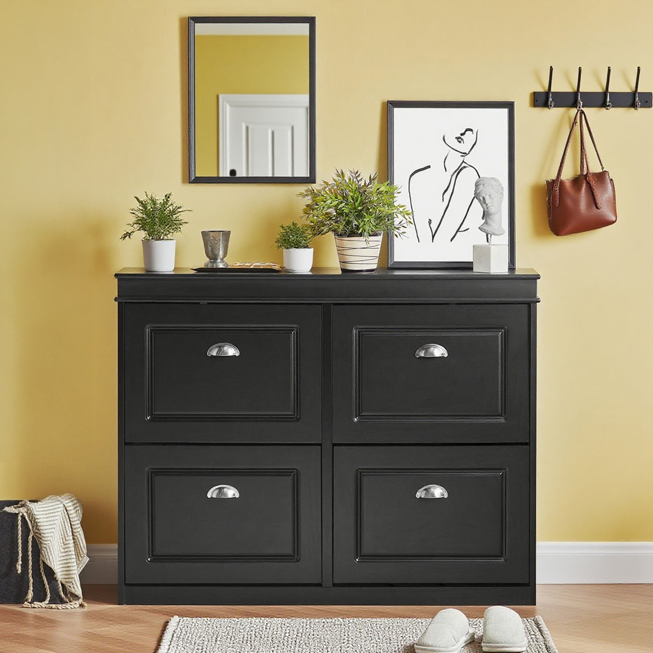 Schoenenkast – Schoenenrek – Schoenenopberger – Schoenmeubel – Opbergkast – 4 Kantelkleppen – Smal Design 105x24x83 cm – MDF Hout