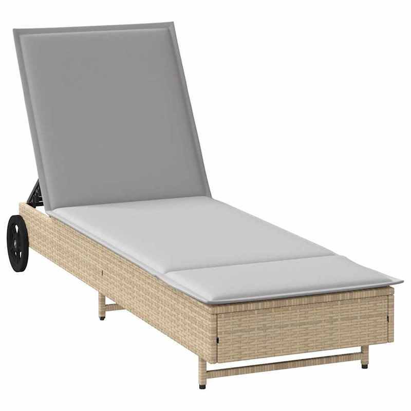 Ligstoel – Ligbed – Relaxstoel – Tuinstoel – Poly Rattan – Verstelbare Rugleuning – Wieltjes Met Kussen - QUORE