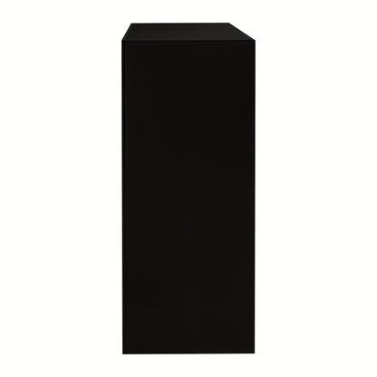 Modern Black Metal Sideboard with Glass Shelves & Doors - High-Gloss Compact Storage Cabinet, Space-Saving Contemporary Furniture for Living Room, Dining Room, Kitchen - 95x35x83cm, Durable Metal Construction & Glass Doors, A