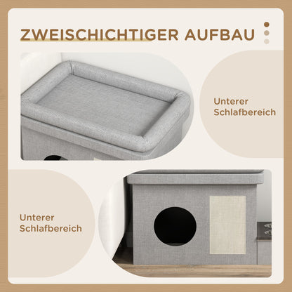 Kattenhuis – Kattenhut – Kattenverblijf – Kattenmand – Kattenmeubel – Met 2 RVS Voerbakken – Inclusief Sisal Krabmat