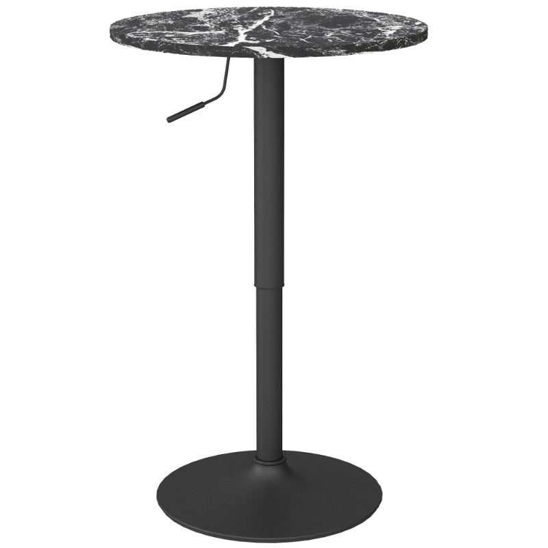 Bartafel Rond – Keukentafel – Bistrotafel – Ontbijttafel – Pubtafel – Compact – Marmer Look – Verstelbare Hoogte – 60x68x93,5 cm – Zwart