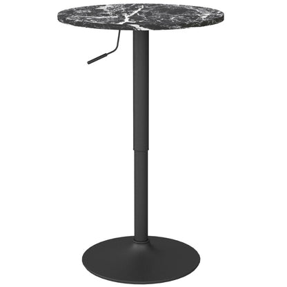 Bartafel Rond – Keukentafel – Bistrotafel – Ontbijttafel – Pubtafel – Compact – Marmer Look – Verstelbare Hoogte – 60x68x93,5 cm – Zwart