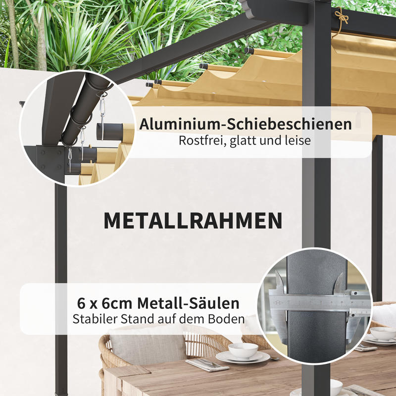 3x3m Garden Pergola with Adjustable Roof - Metal Frame, UPF30+ Sun Protection, Beige, Ideal for Veranda & Terrace, Outdoor Furniture, Patio Accessories