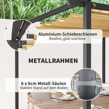 3x3m Garden Pergola with Adjustable Roof - Metal Frame, UPF30+ Sun Protection, Beige, Ideal for Veranda & Terrace, Outdoor Furniture, Patio Accessories