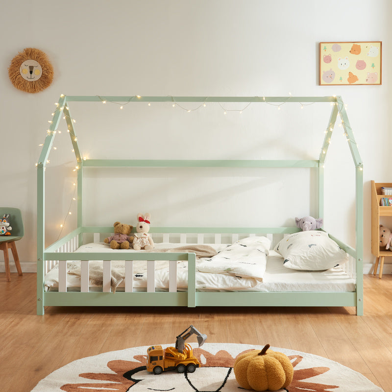 Kinderbed – Kinderbedden – Eenpersoonsbed – Hoogslaper – Stapelbed – Valbeveiliging – Massief Dennenhout – 140 x 200 cm