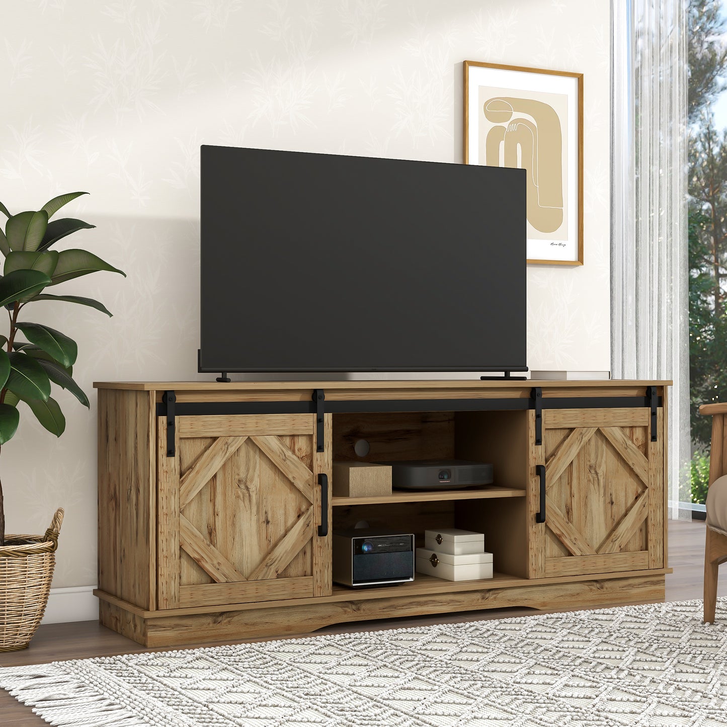 Rustiek TV-meubel – TV-meubel – TV-kast – Lowboard – Onderzetter – Schuifdeuren – Verstelbare Legplanken – 150x40x60 cm – Geschikt voor tv’s tot 65 inch