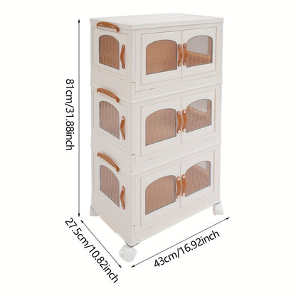 Opvouwbare Opberger – Opbergbox Met Wielen – Vouwkast Organizer – 3-laags Kastje – Milky White – Ruimtebesparend – Draagvermogen 50 kg