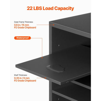 Houten Organizer – Boekhouder – Tijdschrifthouder – Documentenrek – Opbergmeubel – 24 Verstelbare Planken – Grijs Fiberboard – Compact & Duurzaam