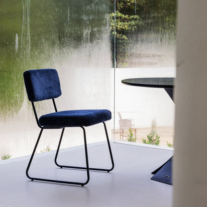 Set of 2 Modern Navy Blue Dining Chairs with Striped Upholstery & Metal Frame - Padded Seats,, Solid Backrest - Heavy-Duty for, Office, Cafe - Contemporary Furniture (No Wood) - Melvin Chairs, Wipeable Design