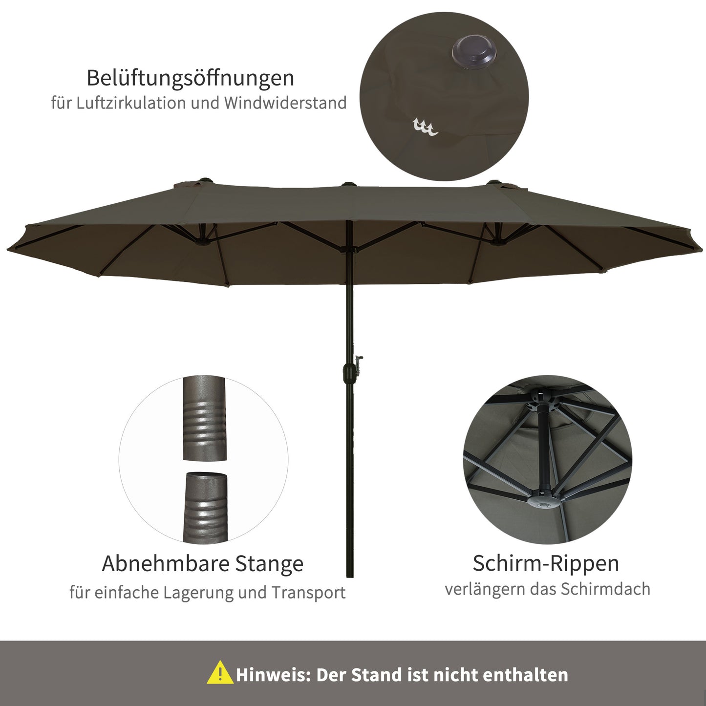 Parasol – Zonwering – Tuinparasol – Terrasparasol – Dubbele Parasol – Extra Groot Ovaal – Handzwengel – Waterafstotend Polyester