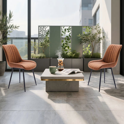 Eetkamerstoelen – Stoelen – Dining Chairs – Keukenstoelen – Café Stoelen – Set Van 2 – Gestoffeerde Zitting – Metalen Frame – Lineaire Rugleuning – Bruin – Makkelijk Schoon Te Maken