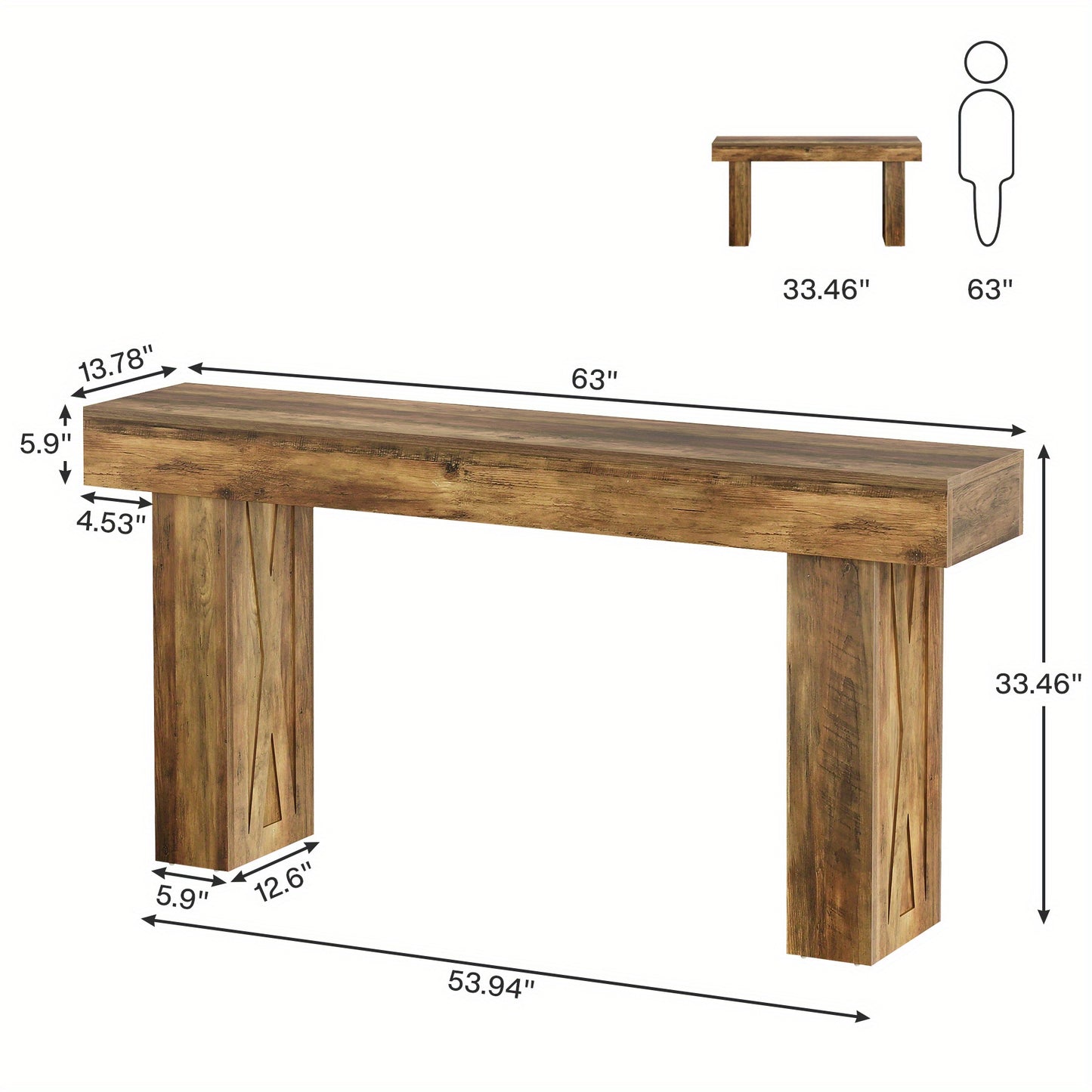 Sidetable – Consoletafel – Wandtafel – Haltafel – Sofa Tafel – Multifunctioneel – Houtfineer MDF – 160x35x85 cm – Rustieke Stijl