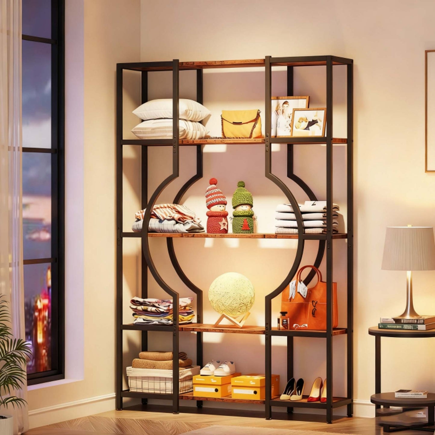 Boekenkast – Boekplank – Boekenrek – Kasten – Vakkenkast – 5-Laags Vintage Design – Hout Metaal Bruin