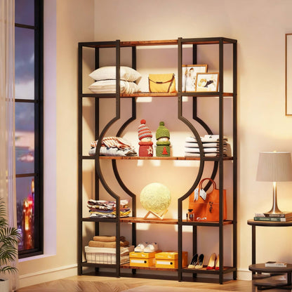 Boekenkast – Boekplank – Boekenrek – Kasten – Vakkenkast – 5-Laags Vintage Design – Hout Metaal Bruin