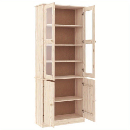 Vitrinekast – Vitrinekastje – Glaskast – Displaykast – Toonbankkast – Massief Dennenhout – Warme Bruine Kleur – 186,5x77x35 cm Compact Ontwerp