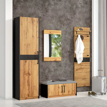 Halmeubelset – Kapstok – Schoenenrek – Wandkapstok – Garderobekast – Geel – Compact Ruimtebesparend – Rotan Deuren