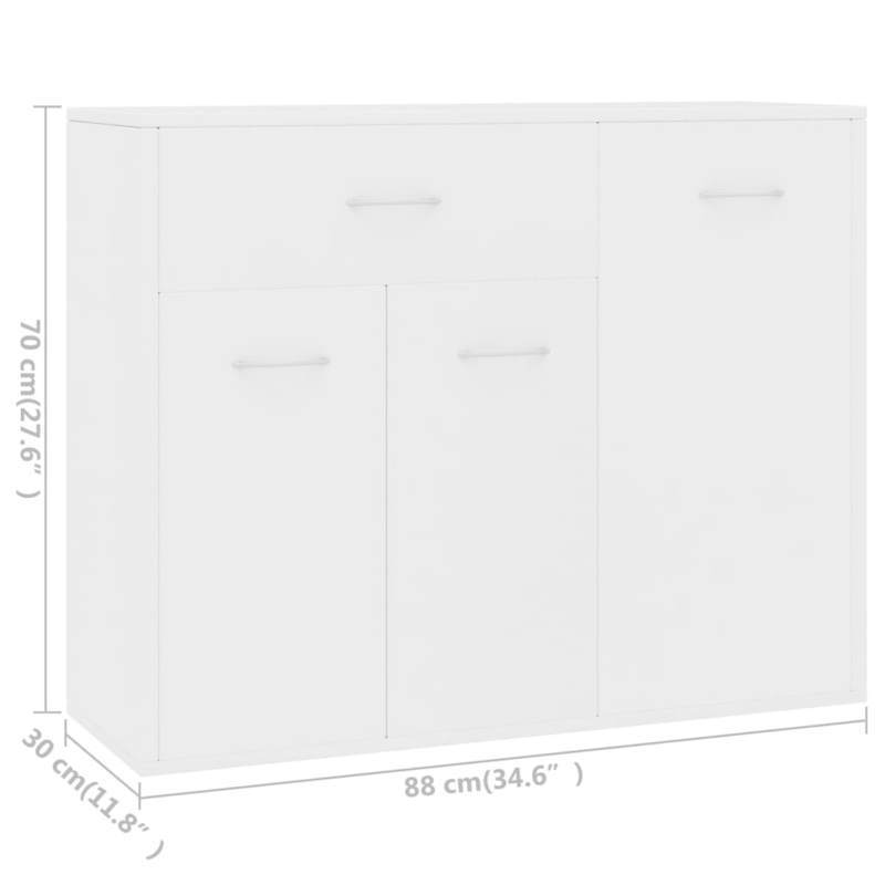 Dressoir – Kast – Opbergkast – Ladekast – Zijpaneelkastje – Wit – 88x30x70 cm – Massief Hout & Spaanplaat – Vloermontage