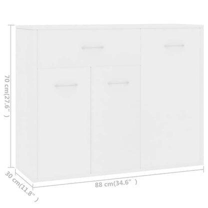 Dressoir – Kast – Opbergkast – Ladekast – Zijpaneelkastje – Wit – 88x30x70 cm – Massief Hout & Spaanplaat – Vloermontage