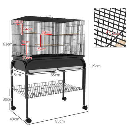 Vogelpindekorf – Vogelkooi – Vogelkast – Vogelkooi Met Standaard – Volière – Groot Formaat 85x49x119 cm – Duurzaam Stalen Frame – Inclusief Wieltjes Voor Verplaatsing