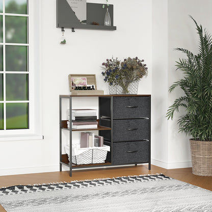 Opbergkast – Opbergmeubel – Kast Met Lades – Opbergbox – Opbergdoos – Rustic Brown Dark Grey – Metalen Frame – 3 Stoffen Lades