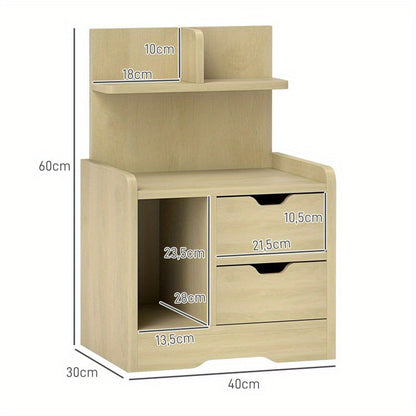 Nachtkastje – Bijzettafel – Bedkastje – Nachtkastje Met Laden – Natuurlijk Hout – 2 Lades En Open Plank – Compact 40x30x60 cm
