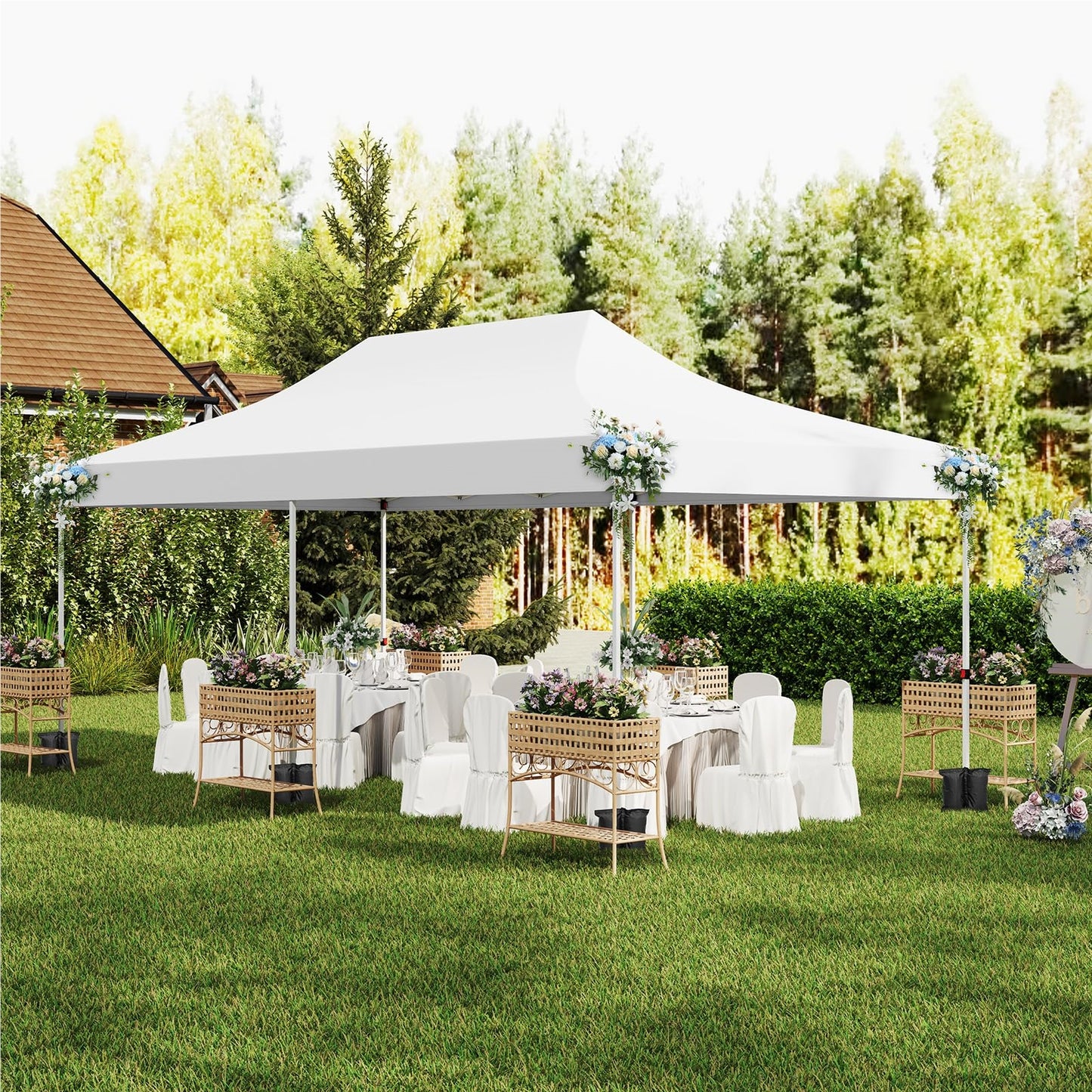 Vouwtent – Partytent – Evenemententent – Tuinkamer – Garden Pavilion – 3x6m Wit – Waterdicht – UV Bescherming 50+