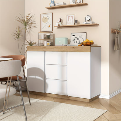Ladekast – Commodes – Opbergkast – Dressoir – Ladenkast – Wit + Eiken – 3 Laden en 2 Deuren – Bamboe Materiaal & Minstens 68,58 cm Hoogte