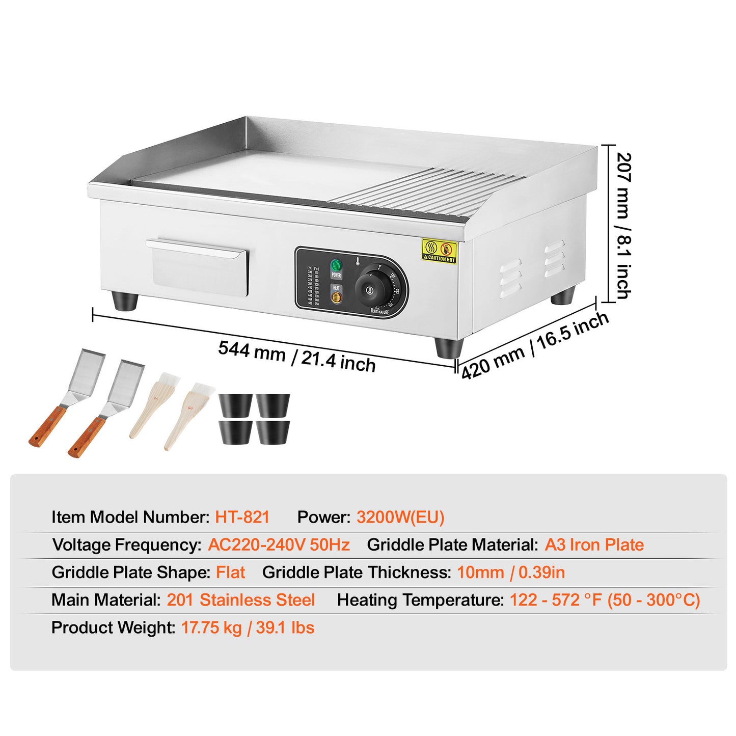 Elektrische Grillplaat – Elektrische Bakplaat – Contactgrill – Tafelgrill – Bakplaat Grill – 3200W Vermogen – 54x30 cm Groot Kookoppervlak