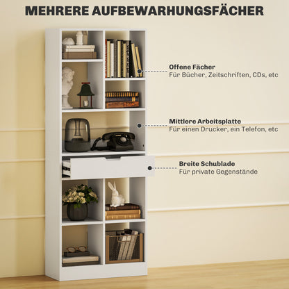 Boekenkast – Boekrek – Opbergkast – Plank – Wandkast – Wit – 9 Vakken – Kantelbeveiliging – Compact 60x26x158 cm