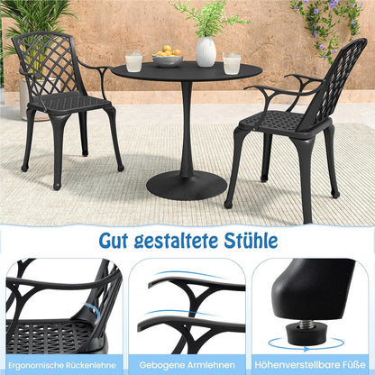 Aluminium Tuinstoelen – Tuinmeubels – Balkonstoelen – Terrasstoelen – Buitenstoelen – Weerbestendig – Met Armleuningen – Zwart – Ergonomisch & Verstelbare Voeten