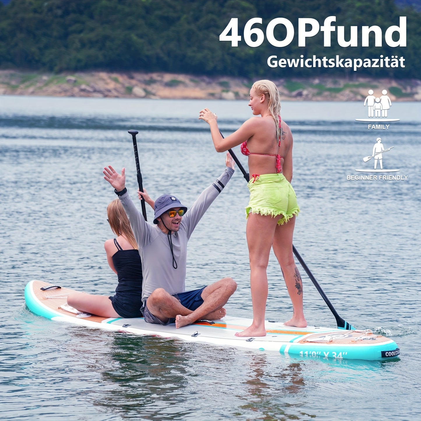 Stand Up Paddle Board – SUP Board – Inflatable Paddleboard – Surfboard – Watersportboard – Wood Grain Kleur – 360 cm Lang – Draagkracht 222 kg