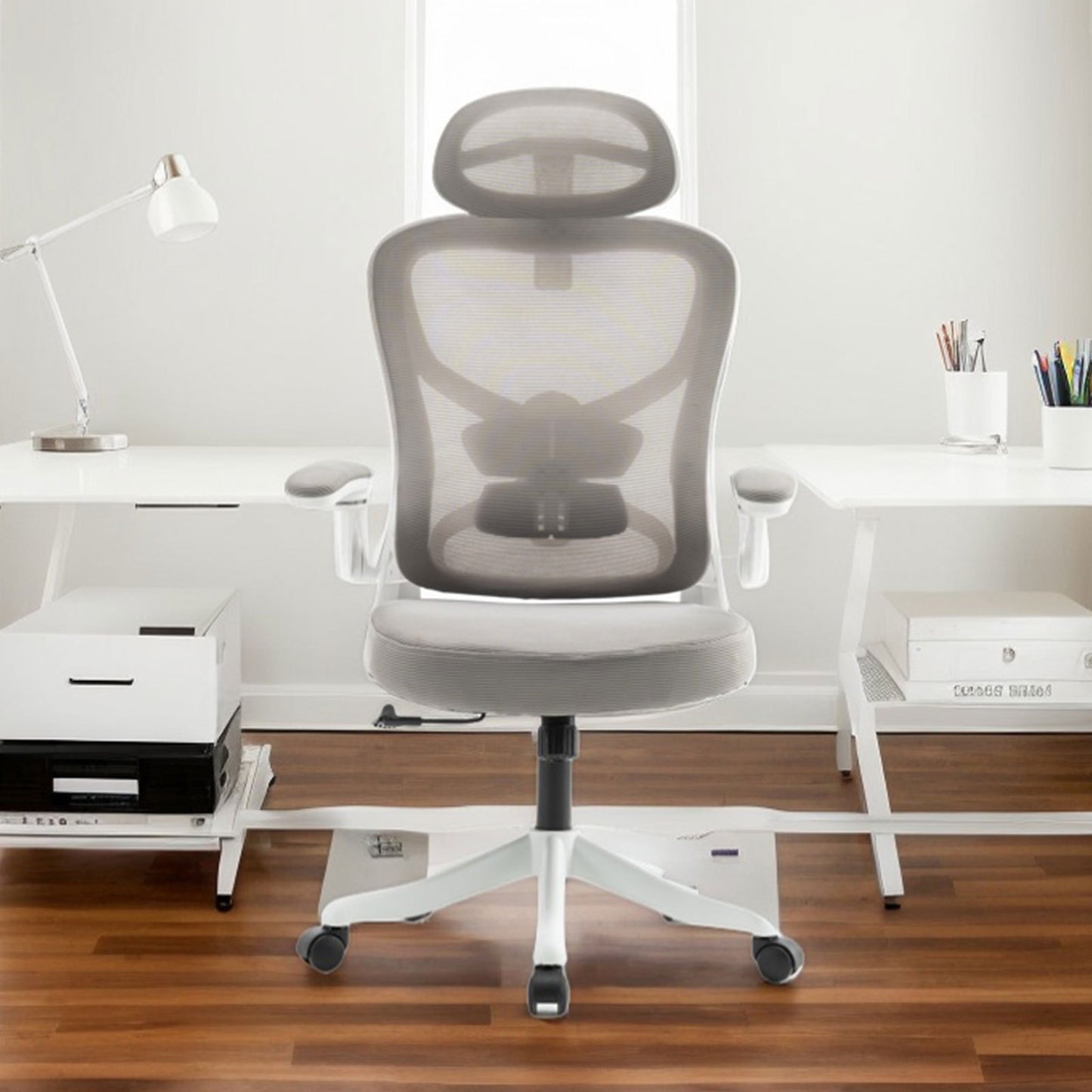 Ergonomic Office Chair, Desk Chair with Adjustable Headrest, Armrests, Lumbar Support, Swivel Chair, Rocker Function, Mesh Executive Chair, Back-Friendly, Office Chair 150 kg