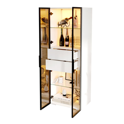Schoenenkast – Schoenenrek – Opbergkast – Schoenenbank – Halmeubel – Wit – Hoog model 160 cm – Glazen deuren met lades
