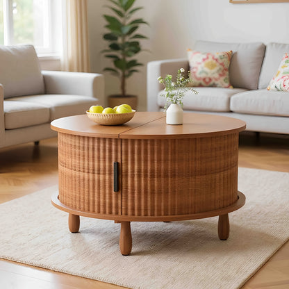 Salontafel – Koffietafel – Bijzettafel – Woonkamertafel – Tafel – Modern Rond – Verborgen Opbergruimte – Stevig Massief Hout