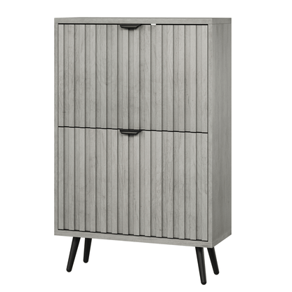 Schoenenkast – Schoenenrek – Opbergkast – Schoenenopberger – Halmeubel – Grijs MDF – 2 Dubbele Klapladen – Compact 60 cm Breed