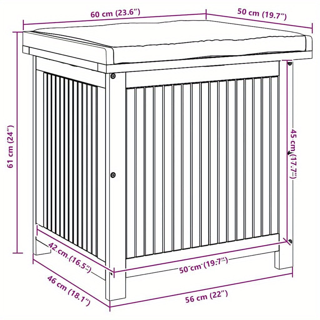 Opbergkist Tuin – Tuinkussenbox – Tuinbox – Opbergbox – Tuinkist – Massief Acaciahout – 60x50x61 cm – Inclusief Crème Wit Zitkussen