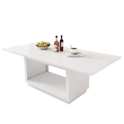 Modern Minimalist Square Metal Dining Table - 177.8cm White Extendable Coffee Table with 4 Chairs, Sturdy & Easy Assembly, Perfect for Small Dining Areas, Dining Table Decor
