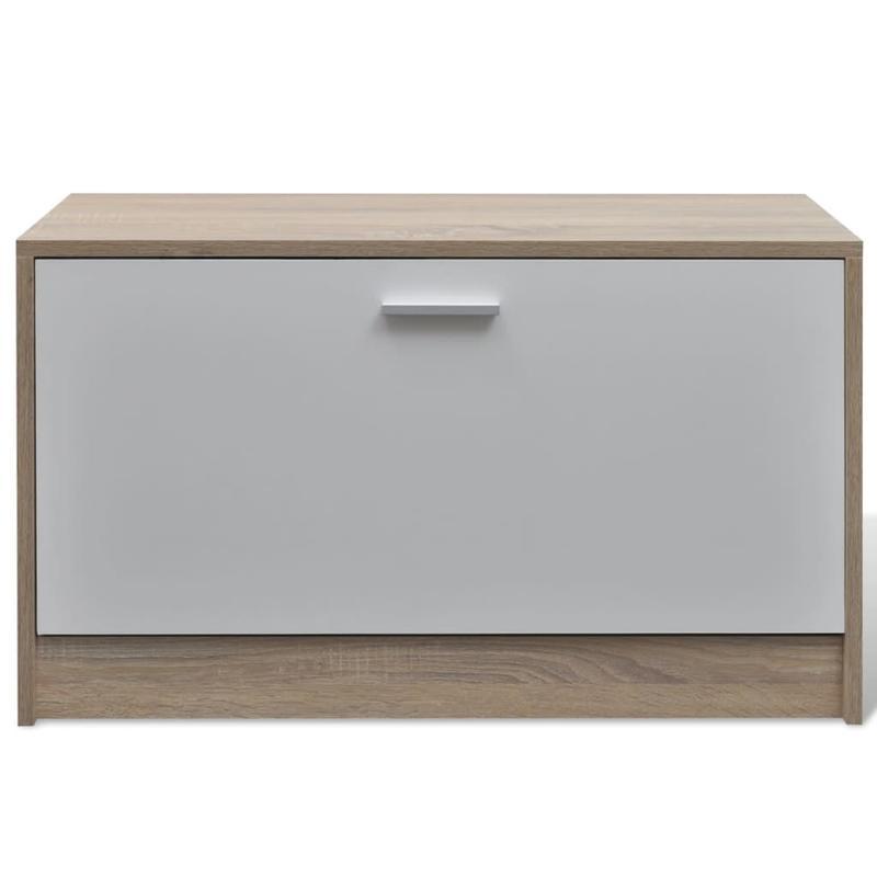 Schoenenkast – Schoenenrek – Schoenenopberger – Schoenenkast smal – Schoenenbankje – 3-in-1 Met Spiegel en Opbergruimte – Duurzaam Hardhout Wit/Natuurkleur – Ruimtebesparend Smal Ontwerp