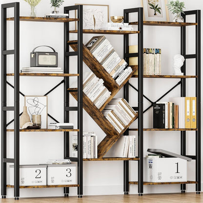 Large Modern 4-Tier Bookshelf with Display Shelf - Heavy-Duty & Metal Frame Bookcase, Freestanding Tall Shelf Unit Suitable for Living Room, Bedroom, Home Office - Assembly, Space-Saving Furniture