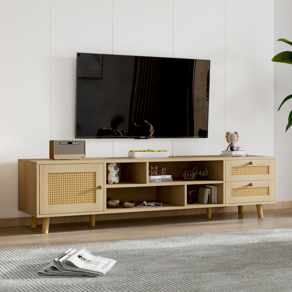 tv-meubel – tv-kast – televisiekast – mediameubel – tv-standaard – extra lang 160 cm – rotan natuurlijk – 2 lades & 1 deur – geschikt voor tv’s tot 70 inch