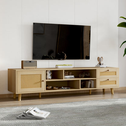 tv-meubel – tv-kast – televisiekast – mediameubel – tv-standaard – extra lang 160 cm – rotan natuurlijk – 2 lades & 1 deur – geschikt voor tv’s tot 70 inch