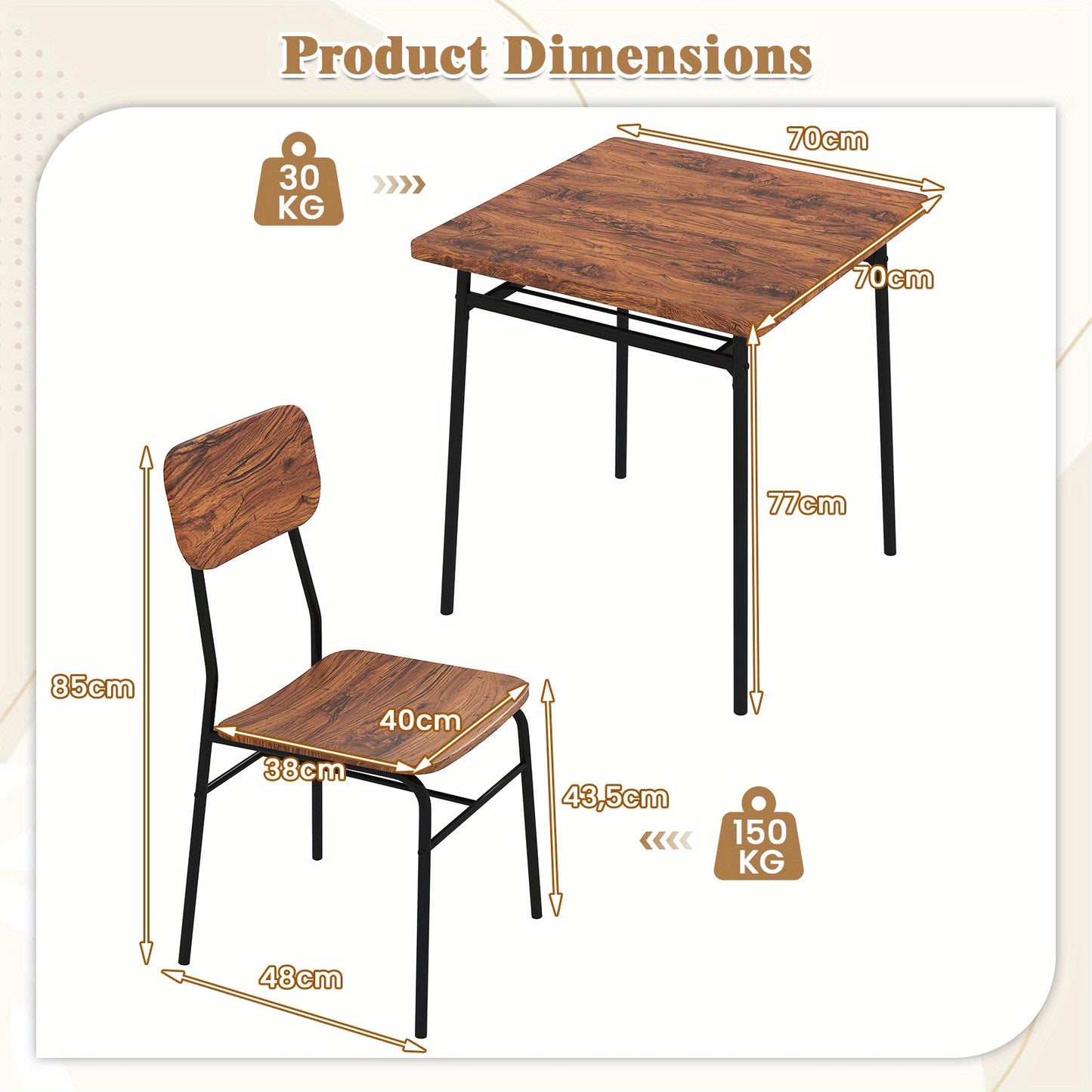 Compact Eettafel Set – Eetkamerset – Keukentafel Met Stoelen – Ontbijttafel – Inklapbare Stoelen – Met Opbergplank – Metaal En MDF – Ruimtebesparend Design