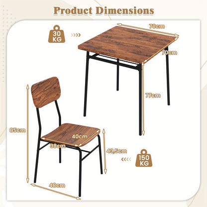 Compact Eettafel Set – Eetkamerset – Keukentafel Met Stoelen – Ontbijttafel – Inklapbare Stoelen – Met Opbergplank – Metaal En MDF – Ruimtebesparend Design