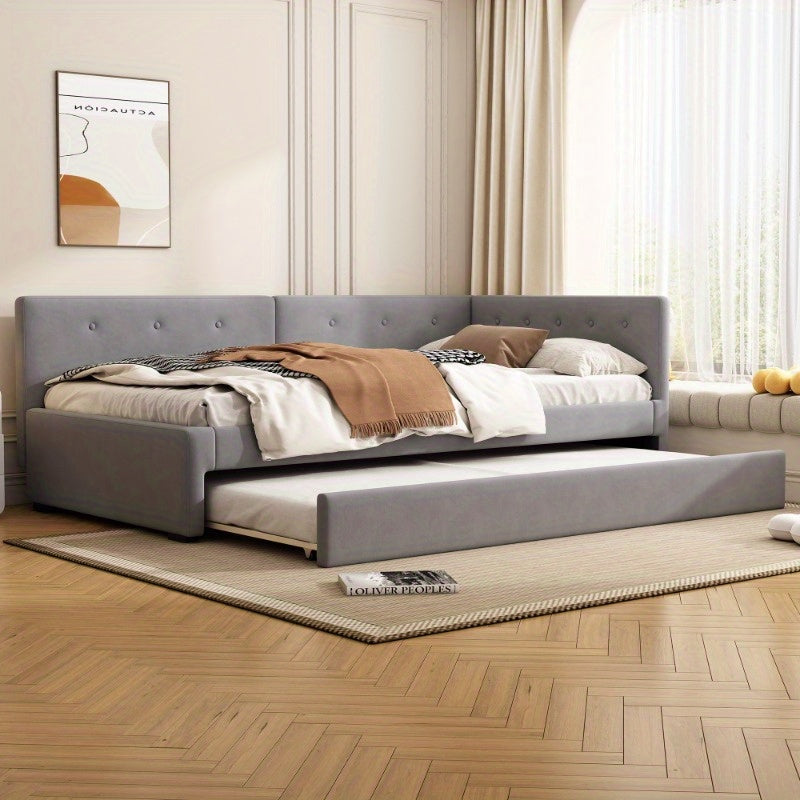 Daybed – Slaapbank – Uittrekbed – Logeerbed – Eenpersoonsbed – Minimalistisch Design – Uittrekbaar Bed 90x200 cm – Stevig Kunststof Frame Grijs