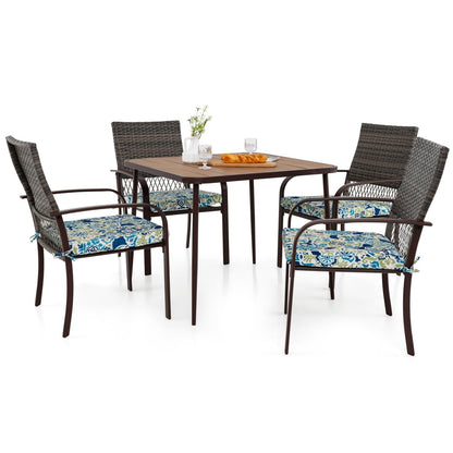 Polyrattan Tuinset – Tuinmeubelset – Loungeset – Terrasmeubels – Bistroset – WPC Tafelblad met Parasolgat – Met 4 Comfortabele Stoelkussens
