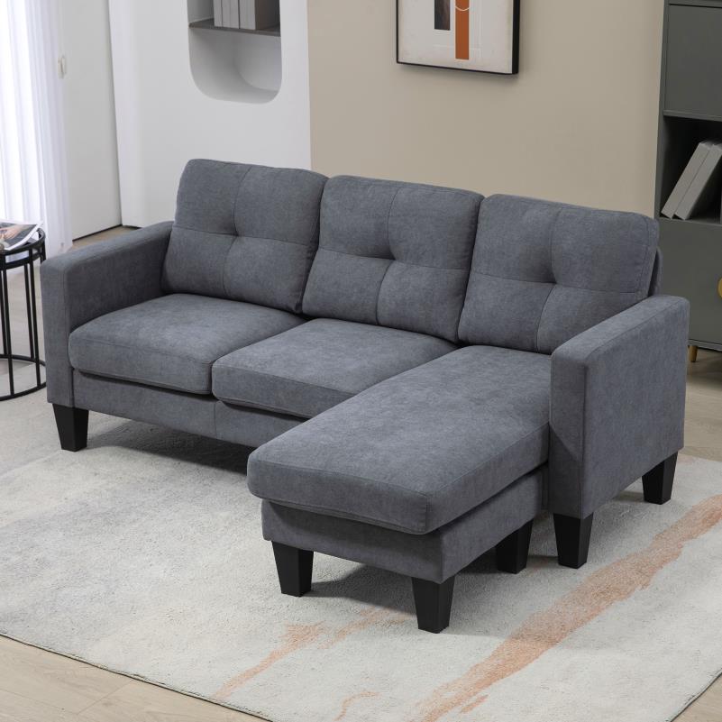 Hoekbank – Hoekzetel – L-vormige Bank – Loungesofa – Slaapbank – Reversible Hoekbank – Massief Houten Frame – Compacte Donkergrijze Polyester Linnenstof