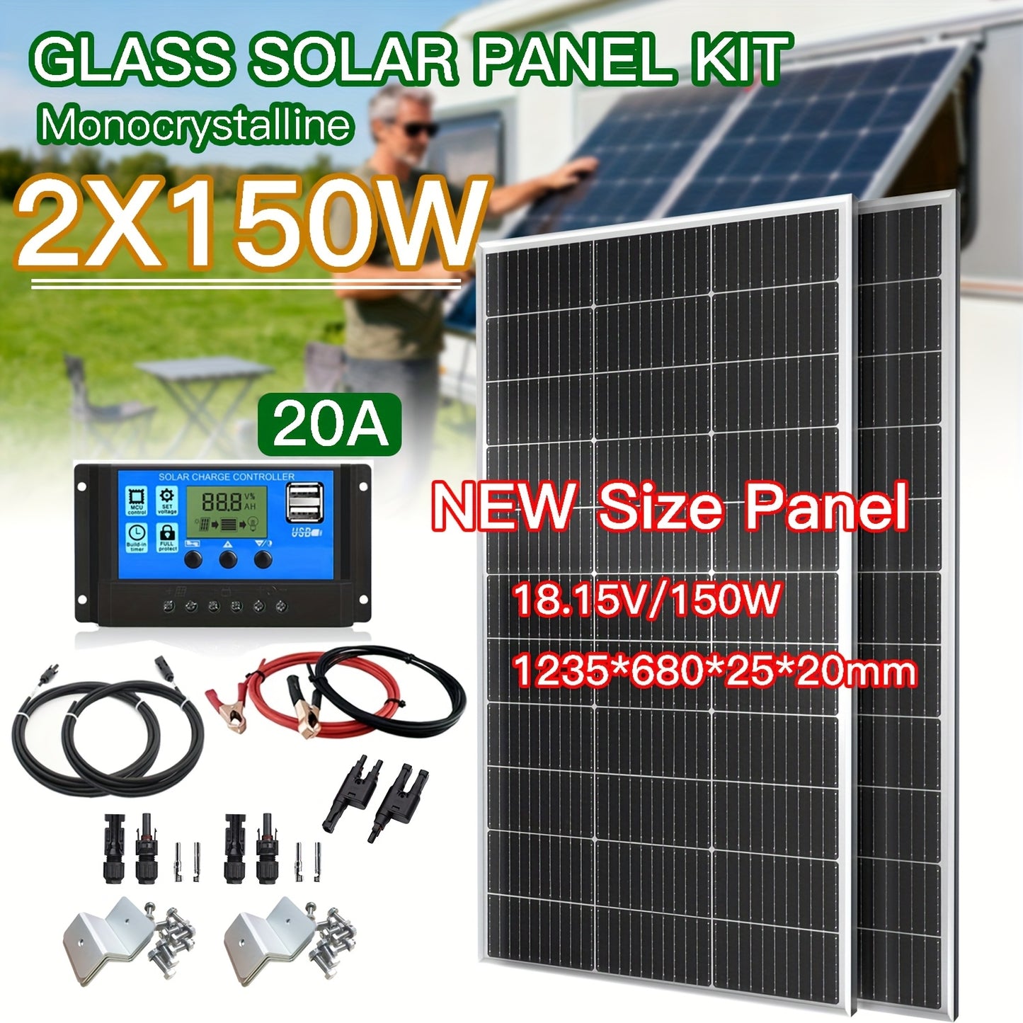 300W Zonnepanelen Set – Zonnepaneel Kit – Solar Panel – Off-Grid Solar Power – 12V Solar Systeem – 20A Laadregelaar Inbegrepen – Hoog Rendement Monokristallijn – Duurzame Weerbestendige Constructie