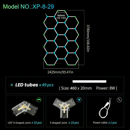Hexagon LED Garagelamp – Honingraat LED Licht – Hexagon Werkplaatsverlichting – LED Buislamp – Plafondlamp Workshop – Hoge Energie-efficiëntie – Helder Koel Wit Licht